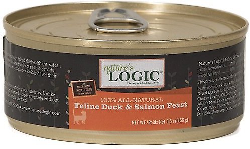Nature's Logic Recette Féline Canard & Saumon Sans céréales Nourriture humide en conserve pour chats