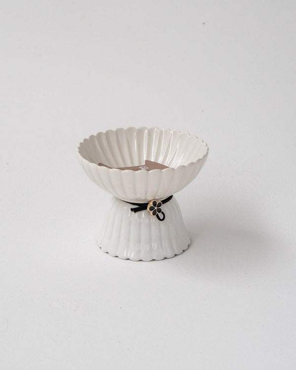 Dexypaws Ceramic Elevated Cat Bowl, White/Black Flower