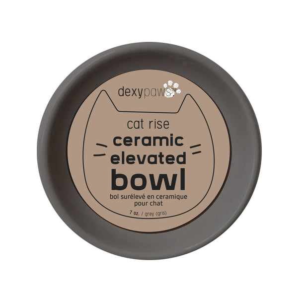 Dexypaws Ceramic Elevated Cat Bowl, Grey