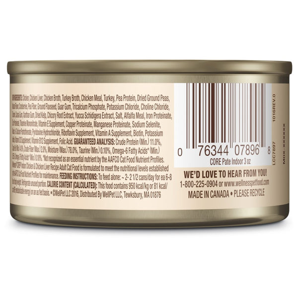 Wellness CORE Pâté sans céréales Poulet d'intérieur et foie de poulet Nourriture humide pour chat en boîte