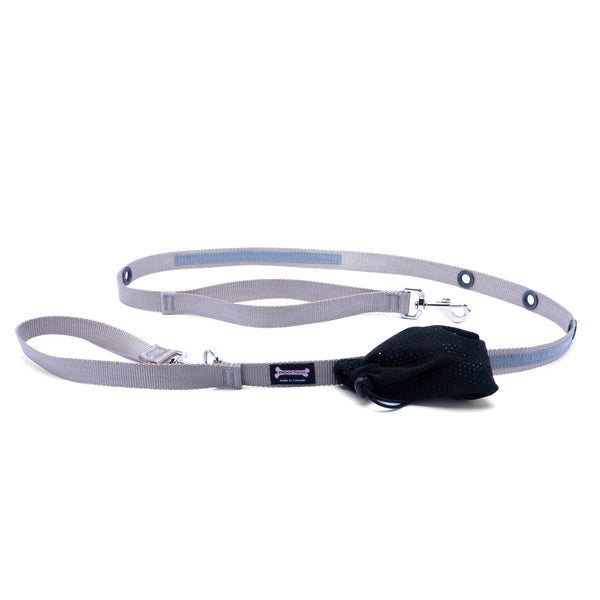 Smoochy Poochy Nylon Hands-Free Reflective Dog Leash, Silver