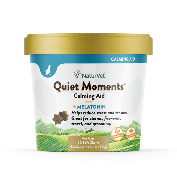 NaturVet Quiet Moments Calming Aid Plus Melatonin Soft Chews Cat Supplement, 60-count