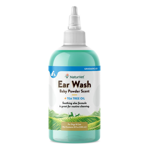 NaturVet Ear Wash Baby Powder Scent Plus Tea Tree Oil for Dogs & Cats