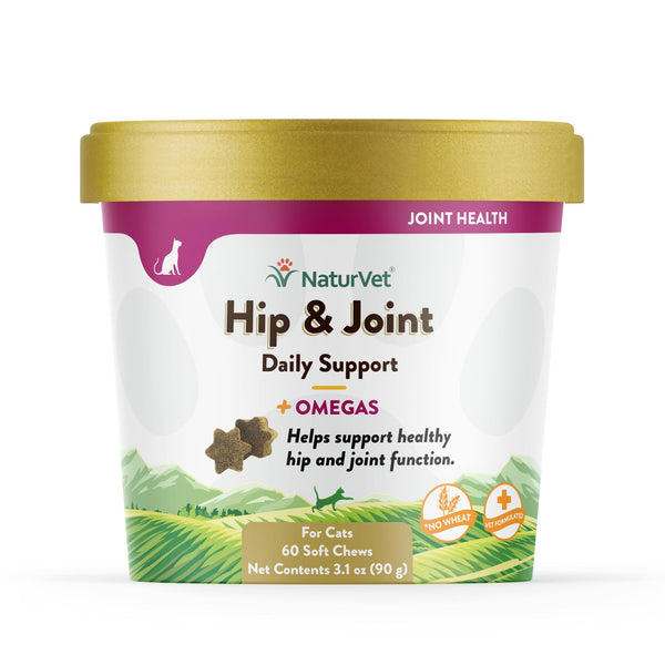 NaturVet Hip & Joint Plus Omegas Soft Chews Cat Supplement, 60-count