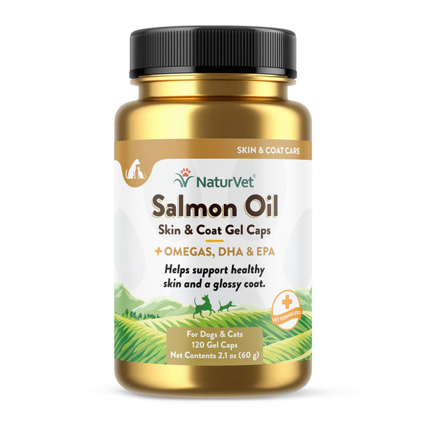 NaturVet Salmon Oil Skin & Coat with Omegas, DHA & EPA Gel Caps Dog & Cat Supplement, 120-count