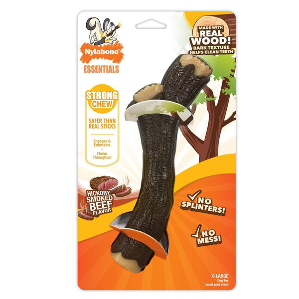 Nylabone Strong Chew Real Wood Stick Hickory Smoked Beef Flavor Dog Toy