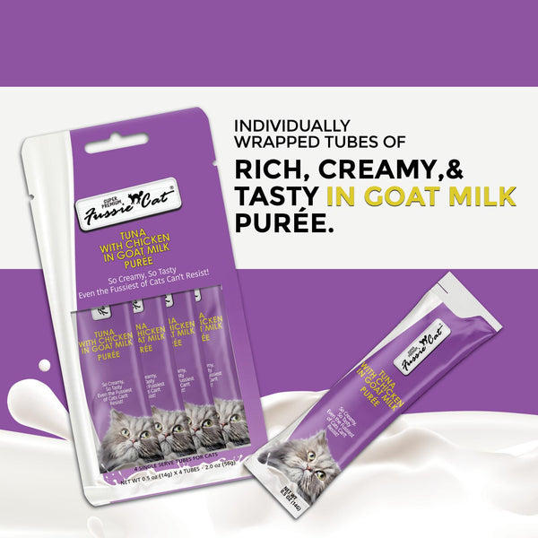 Fussie Cat Super Premium Tuna with Chicken in Goat Milk Puree Cat Treats