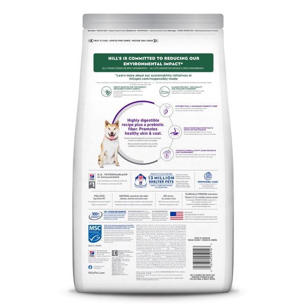 Hill's Science Diet Adult Sensitive Stomach & Skin Pollock Meal Barley & Insect Meal Dry Dog Food