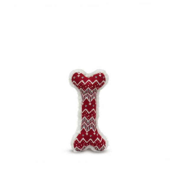 HuggleHounds Nordic Frost Bone Dog Toy, Red