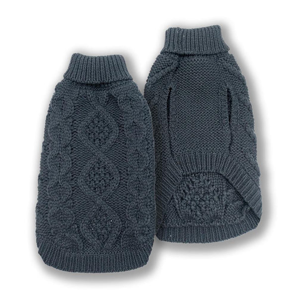 Doggie-Q Pull pour chien en tricot torsadé, charbon