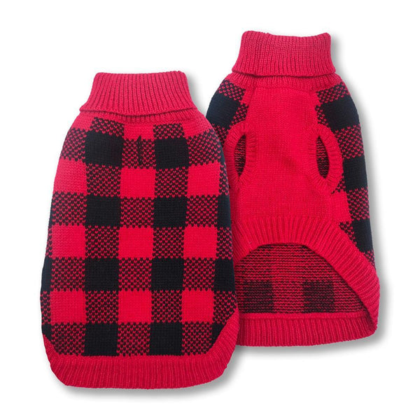 Doggie-Q Pull pour chien tricot double motif bûcheron, rouge