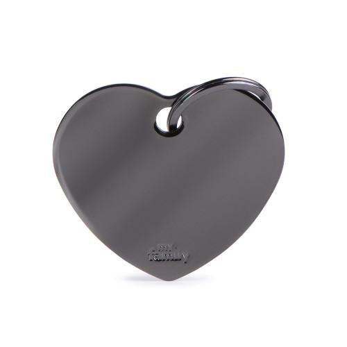 MyFamily Basic Chrome Heart Brass Pet ID Tag, Black