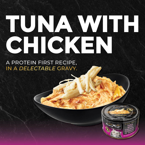 Fussie Cat Black Label Thon Premium au Poulet en Sauce Aliment Humide pour Chats en Boîte