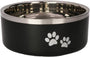 Indipets Stainless Steel Double Wall with Paw Prints Pet Bowl, Black