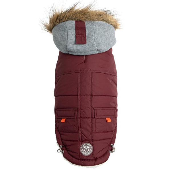 GF Pet Elasto-Fit Winter Sailor Parka Dog Coat, Burgundy