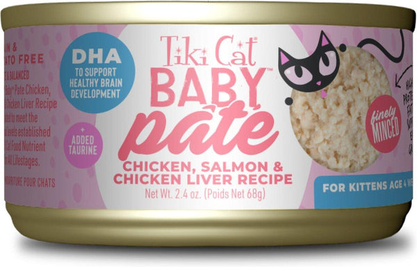 Tiki Cat Baby Pate Chicken, Salmon & Chicken Liver Kitten Wet Cat Food Can