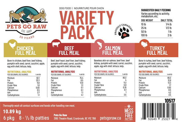 Pets Go Raw Galettes repas complet variées pour chiens congelées