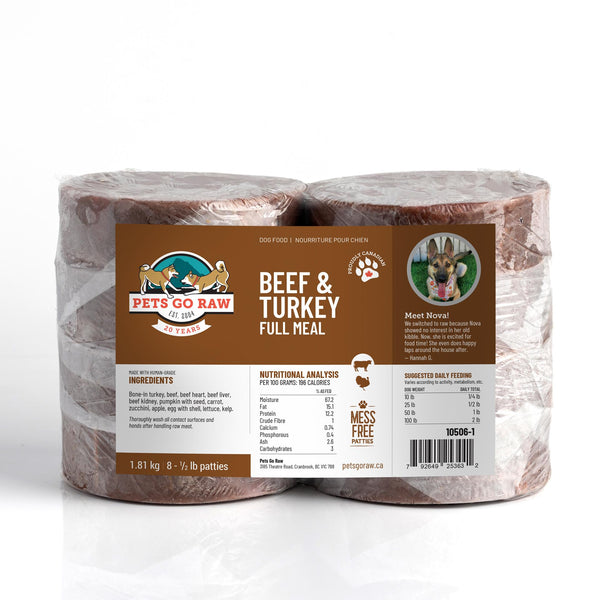 Pets Go Raw Galettes repas complet bœuf et dinde pour chiens congelées