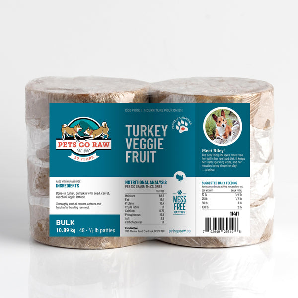 Pets Go Raw Galettes surgelées Turkey Veggie/Fruit pour chiens