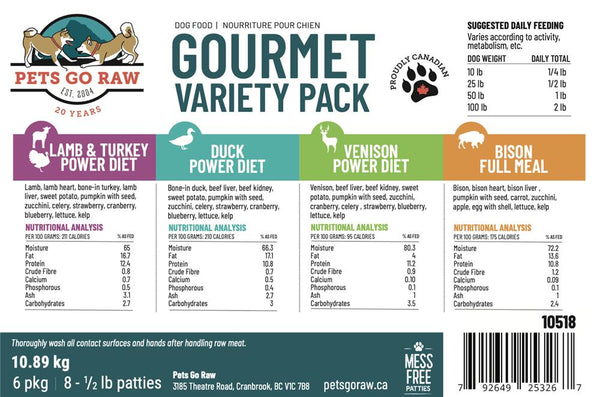 Pets Go Raw Galettes surgelées Gourmet Variety Full Meal pour chiens
