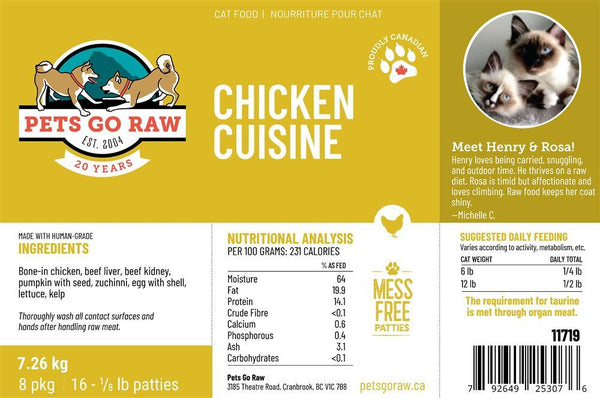 Pets Go Raw Cuisine Chicken surgelée pour chats