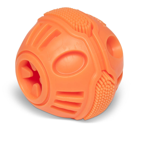 Messy Mutts Totally Pooched Stuff'n Brush Ball Dog Toy, Orange