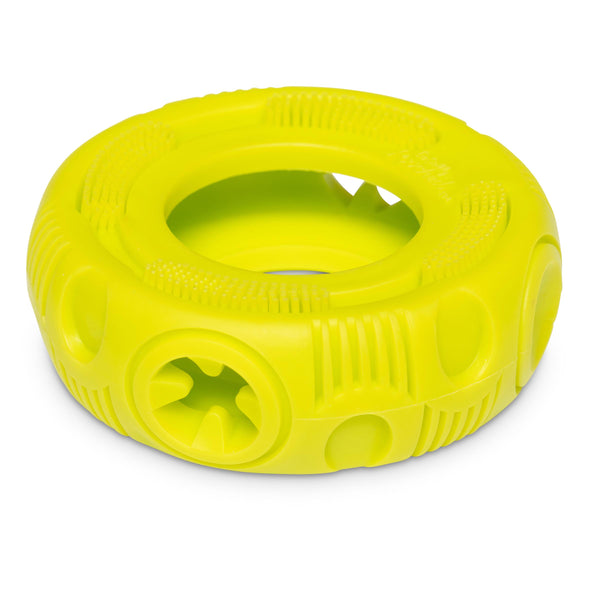 Messy Mutts Totally Pooched Stuff'n Brush Tire Dog Toy, Green