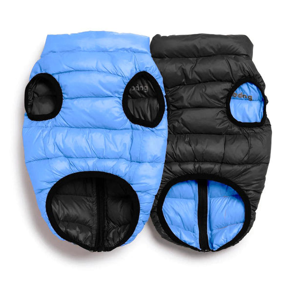 fabdog Pack N' Go Reversible Puffer Dog Coat, Light Blue/Black