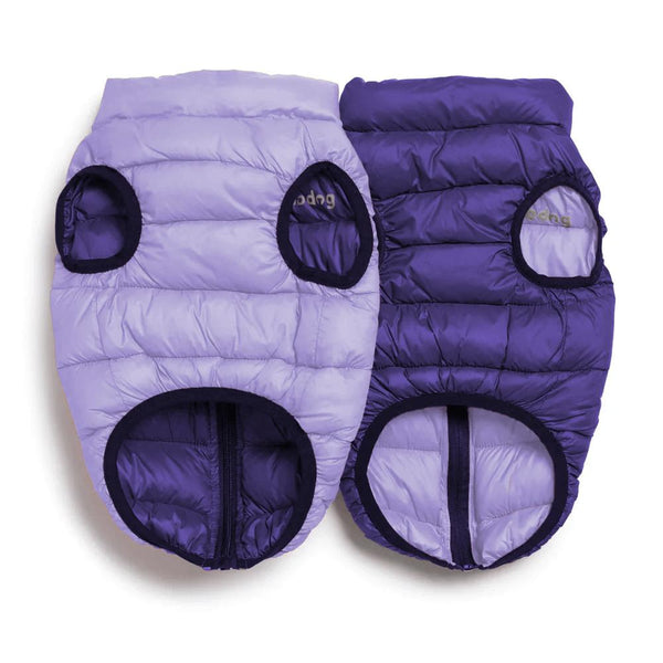fabdog Pack N' Go Reversible Puffer Dog Coat, Lilac/Grape