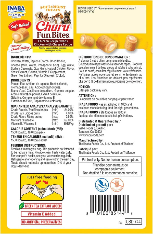INABA Churu Fun Bites Chicken Recipe Wraps with Cheese Dog Treats