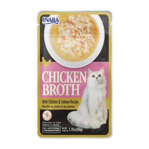 INABA Chicken Broth with Chicken & Salmon Recipe Side Dish for Cats