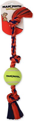 Mammoth Flossy Chews 3 Knot Rope Tug with Tennis Ball Dog Toy, Color Varies