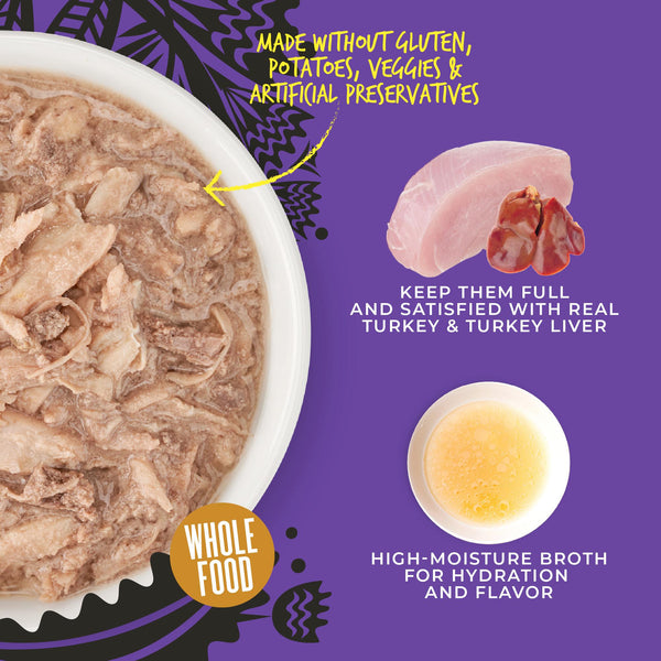 Tiki Cat After Dark Shreds Turkey & Turkey Liver in Broth Wet Cat Food Can