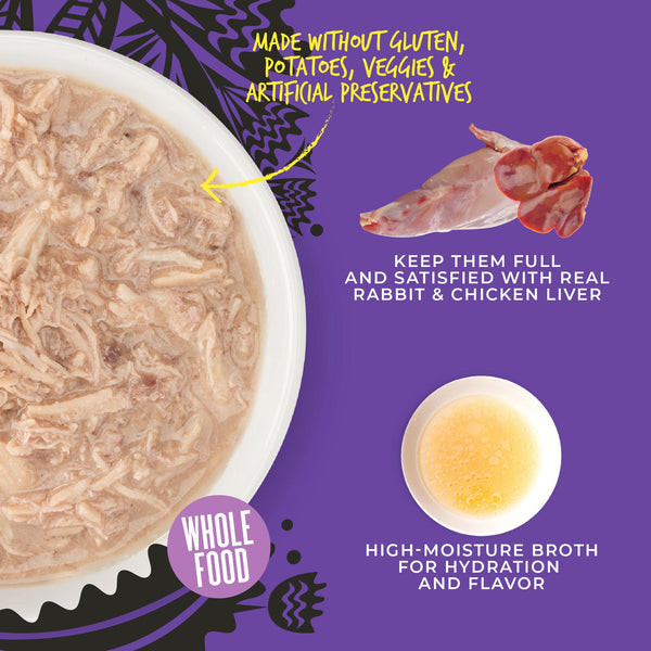 Tiki Cat After Dark Shreds Rabbit & Chicken Liver in Broth Wet Cat Food Can