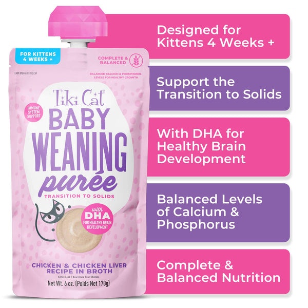 Tiki Cat Baby Weaning Puree Chicken & Chicken Liver in Broth Wet Cat Food Pouch