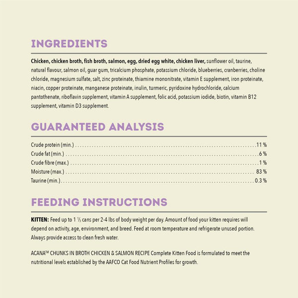 ACANA Chunks in Broth Chicken & Salmon Recipe Kitten Wet Cat Food Can (CA)