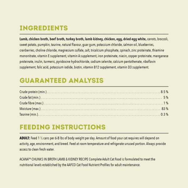 ACANA Chunks in Broth Lamb & Kidney Recipe Wet Cat Food Can (CA)