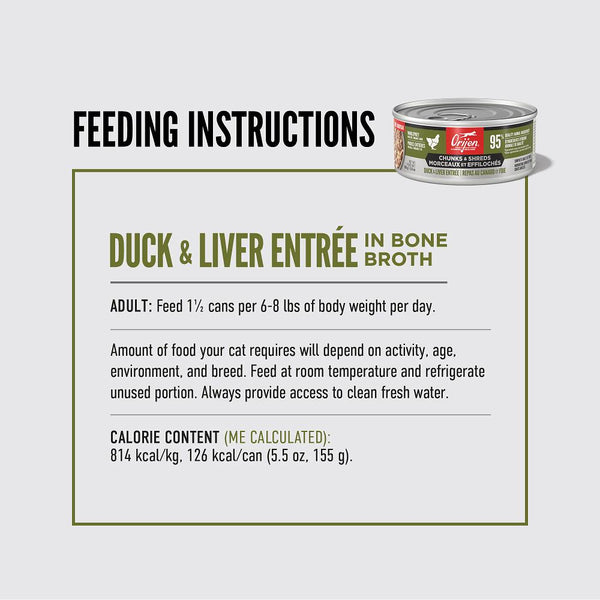ORIJEN Chunks & Shreds Duck & Liver Entree Wet Cat Food Can (CA)