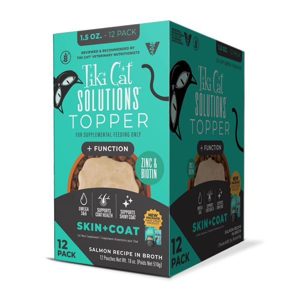 Tiki Cat Solutions Skin + Coat Topper Salmon in Broth Multi-Pack Wet Cat Food Topper Pouch