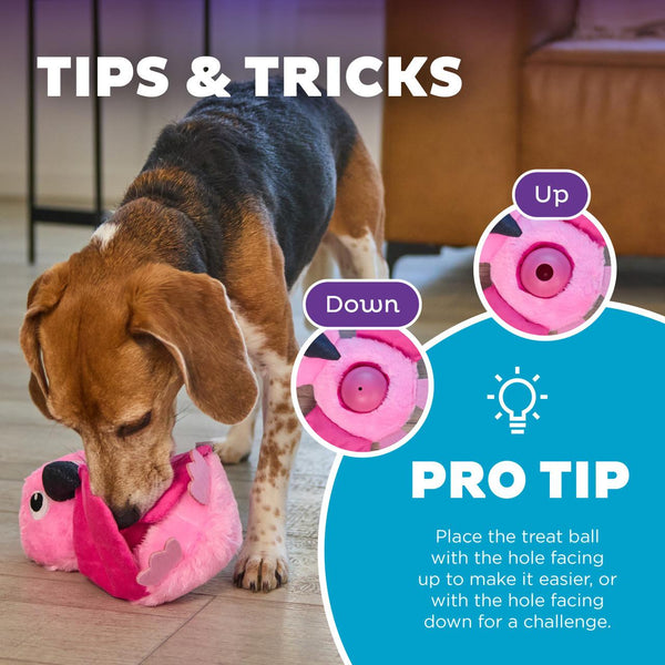 Outward Hound Hide-Ablez Flamingo Plush Puzzle with Treat Ball Dog Toy, Pink