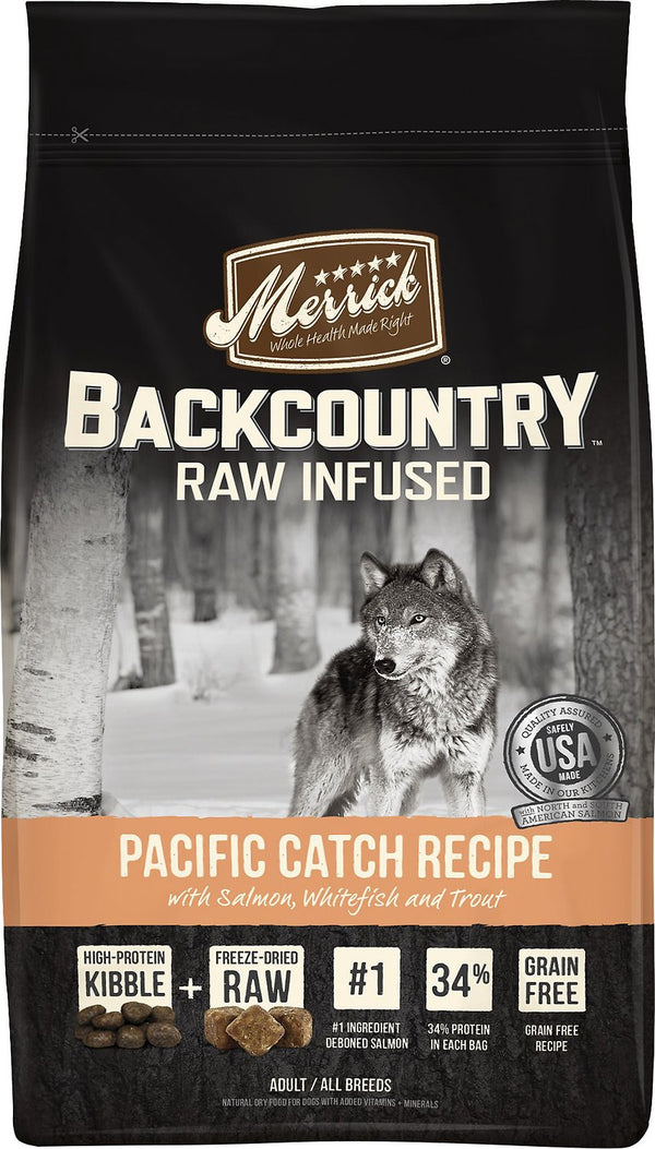 Merrick Backcountry Raw Infusé Recette Pacific Catch avec Saumon, Poisson blanc et Truite Croquettes pour chien sans céréales