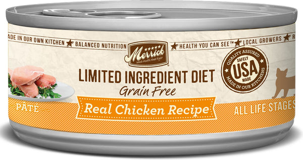 Merrick Régime à ingrédients limités Sans céréales Recette de pâté au vrai poulet pour chat en conserve