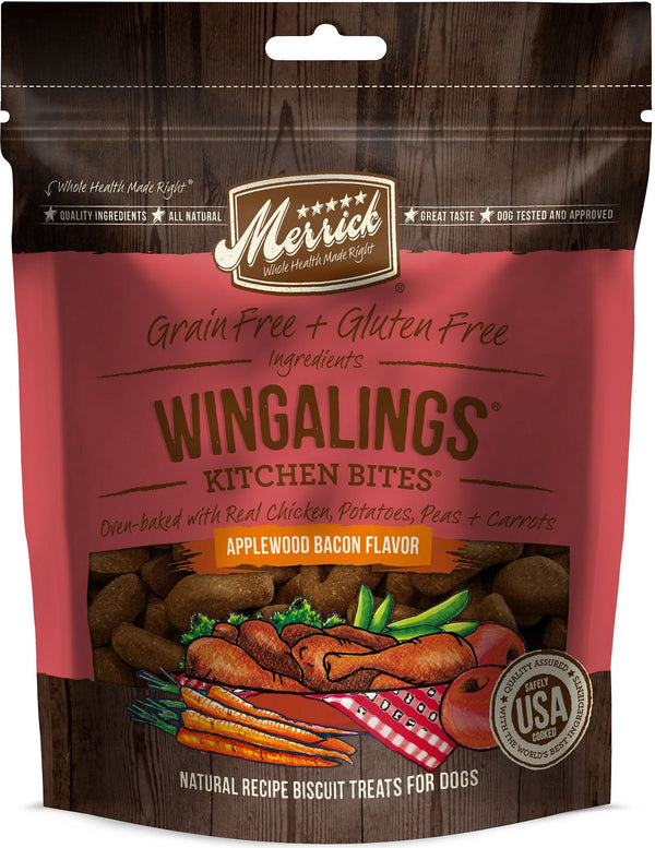 Merrick Kitchen Bites Wingalings Saveur de Bacon au Bois de Pommiers Biscuits Sans Céréales Friandises pour chiens, 9 oz