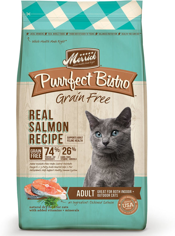 Merrick Purrfect Bistro Recette au saumon réel sans céréales Croquettes pour chats adultes