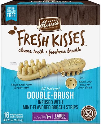 Merrick Fresh Kisses Double-Brush Mint Breath Strips Large Grain-Free Dental Dog Treats