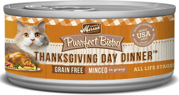 Merrick Purrfect Bistro Dîner de Thanksgiving Sans céréales Haché en Sauce Nourriture en conserve pour chats