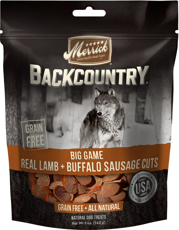 Merrick Backcountry Big Game Real Lamb & Buffalo Sausage Cuts Grain-Free Dog Treats, 5-oz