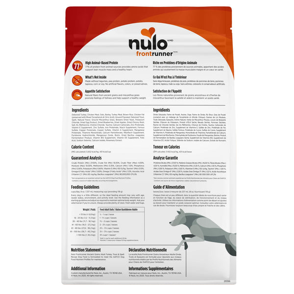 Nulo Frontrunner Ancient Grains Adult Turkey, Trout, & Spelt Dry Dog Food (CA)
