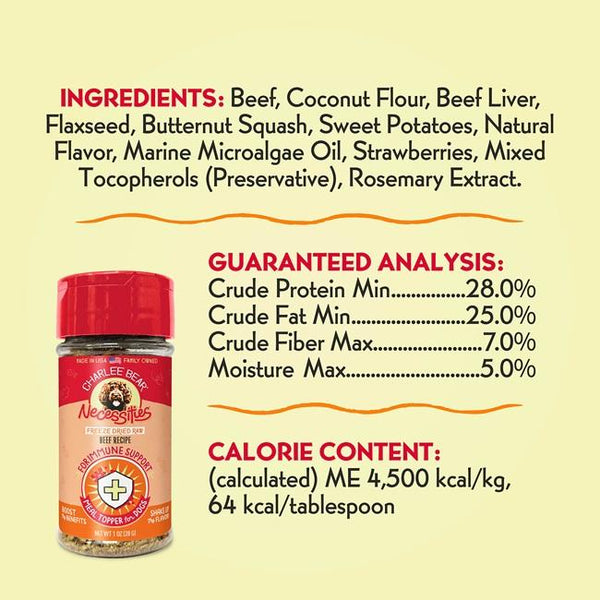 Charlee Bear Necessities Immune Support Beef Freeze-Dried Raw Dog Food Topper (CA)