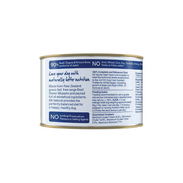 K9 Natural Beef Feast Wet Dog Food Can